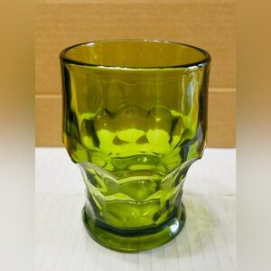 Vintage Viking glass tumbler, honeycomb pattern emerald green. Clear & bright.
